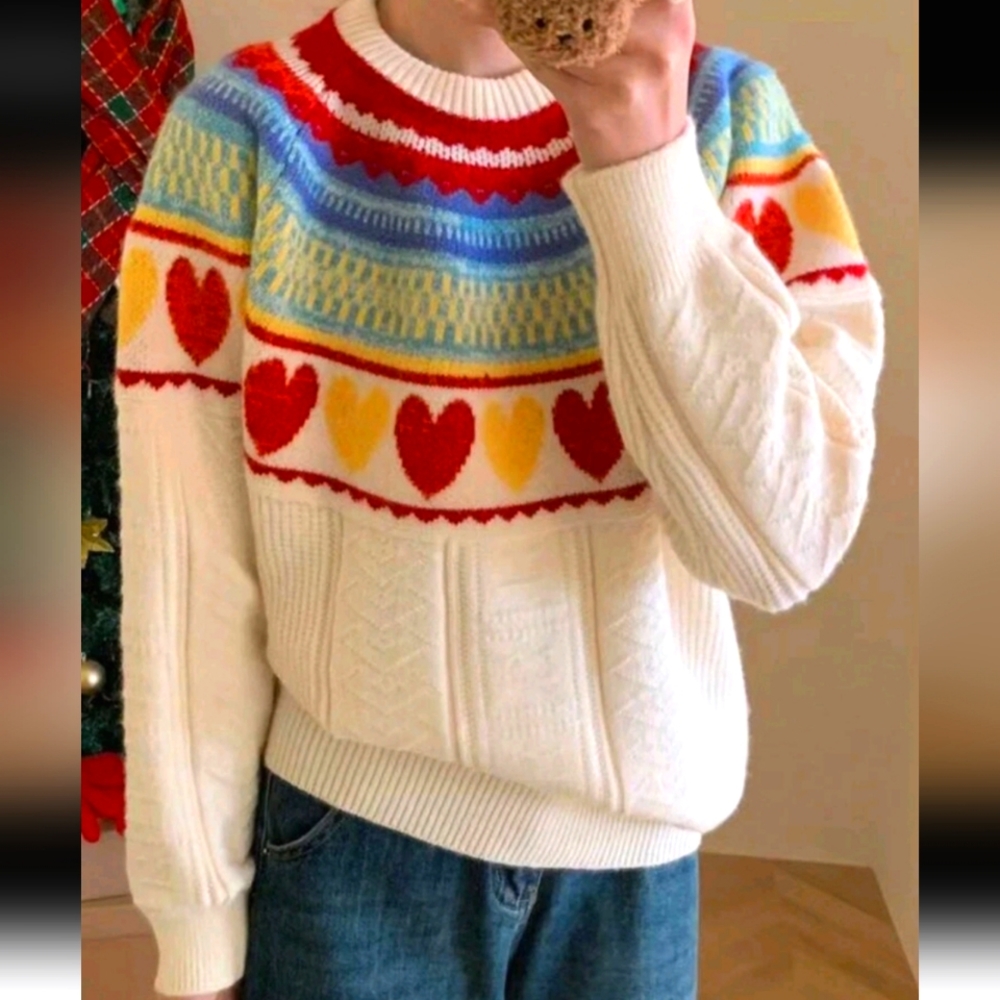 Colorful Hearts Geometric Ski Sweater